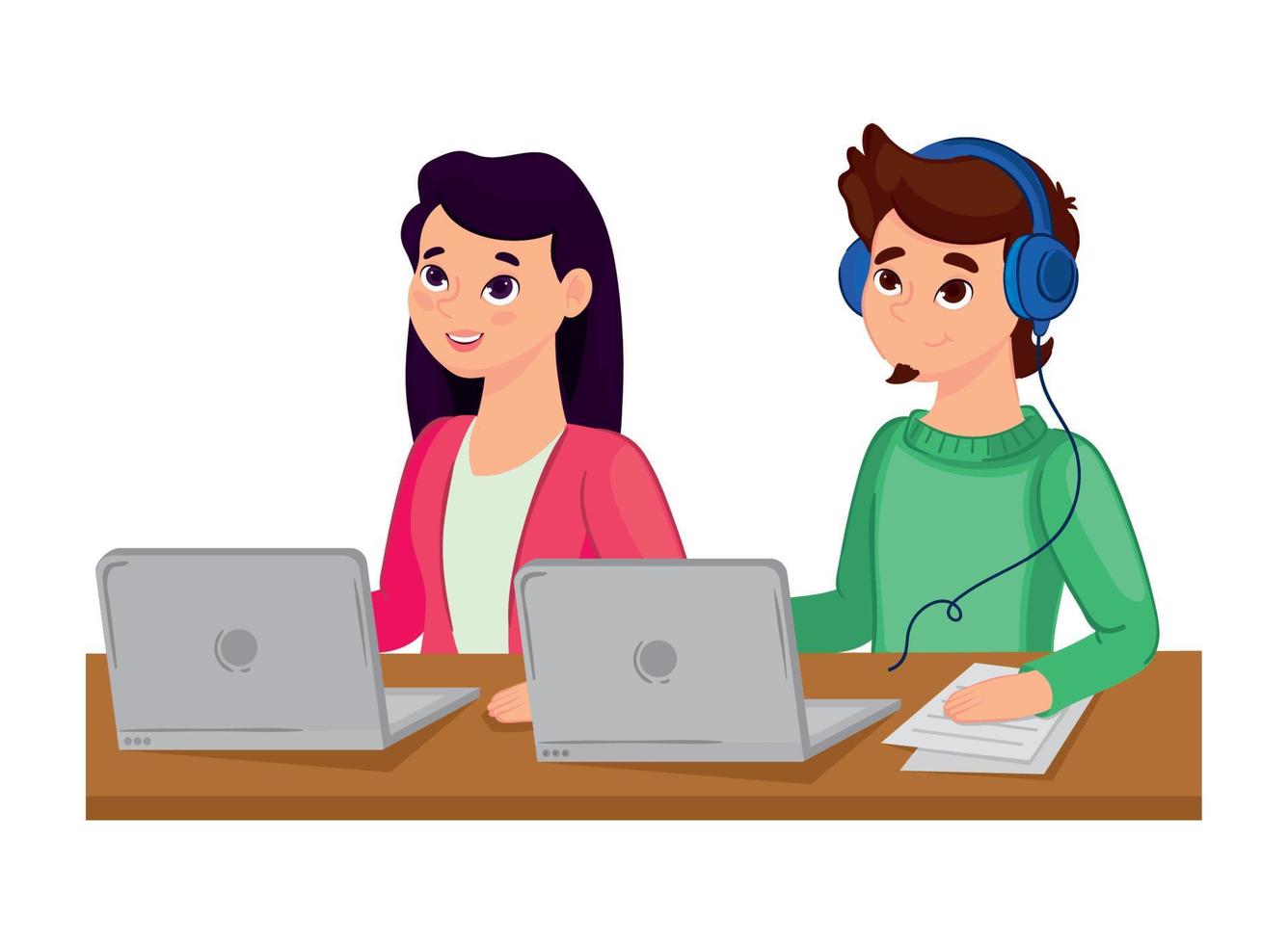 students with elearning using laptop vector