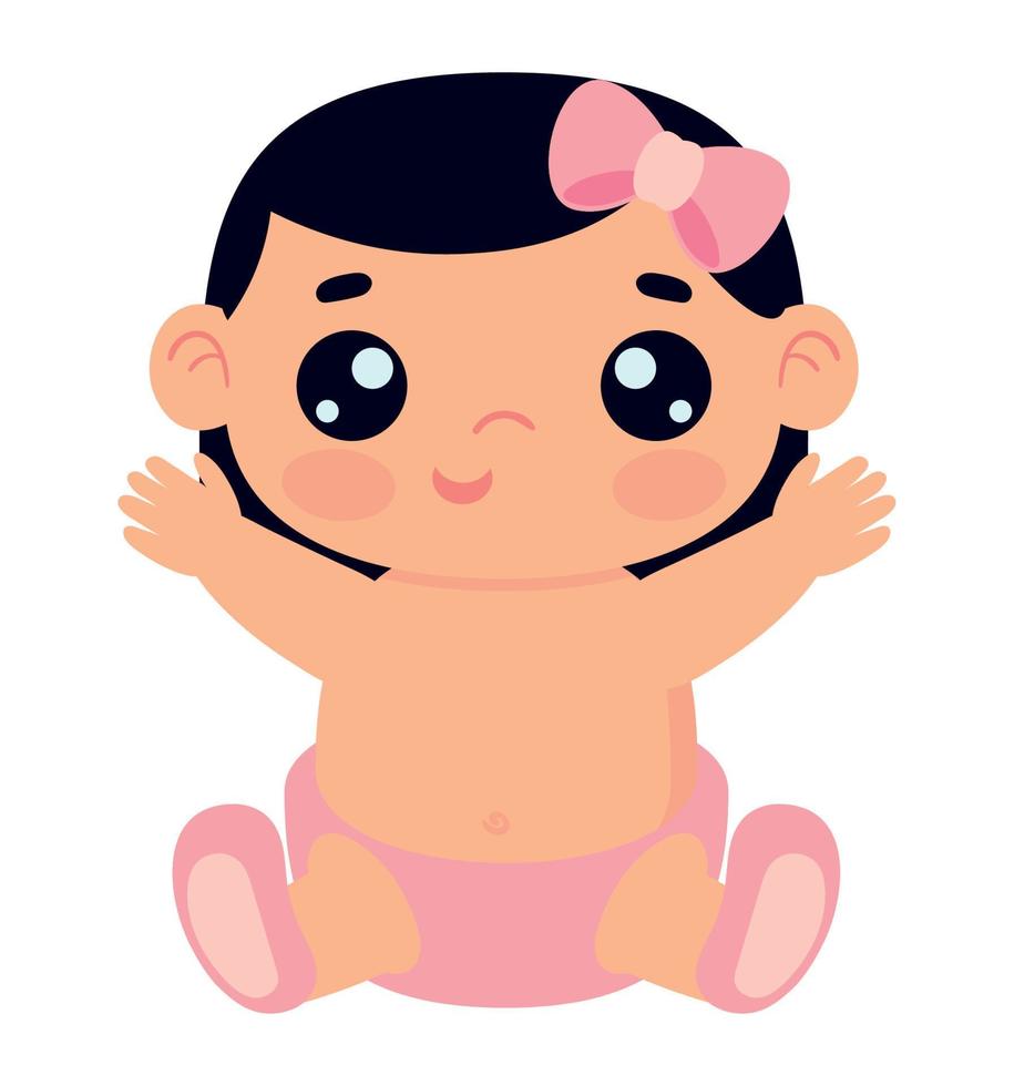 baby girl with bow kawaii vector