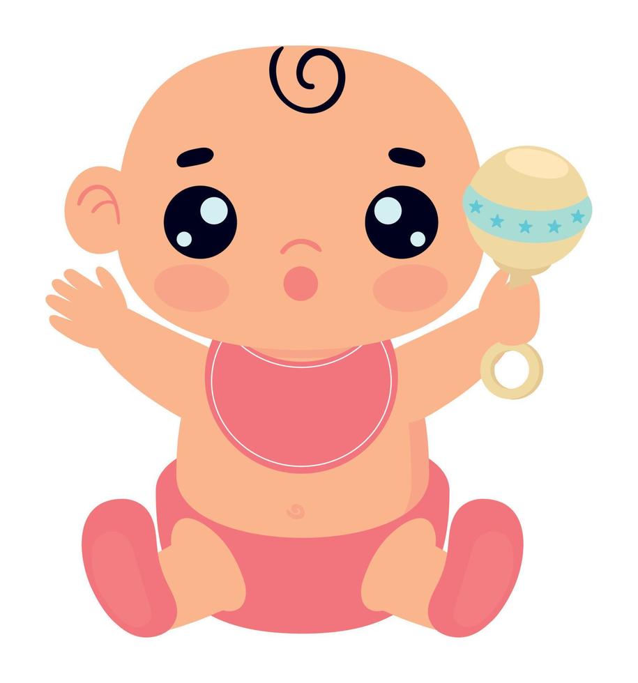 baby with rattle kawaii vector