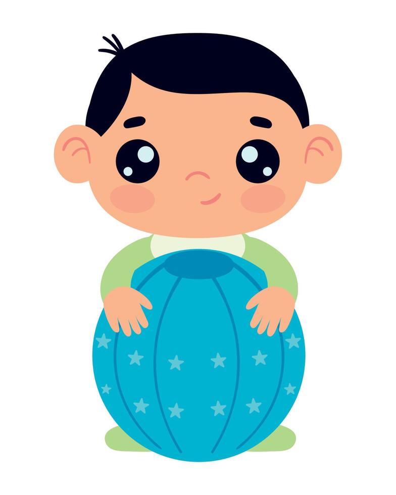 baby boy with ball kawaii vector