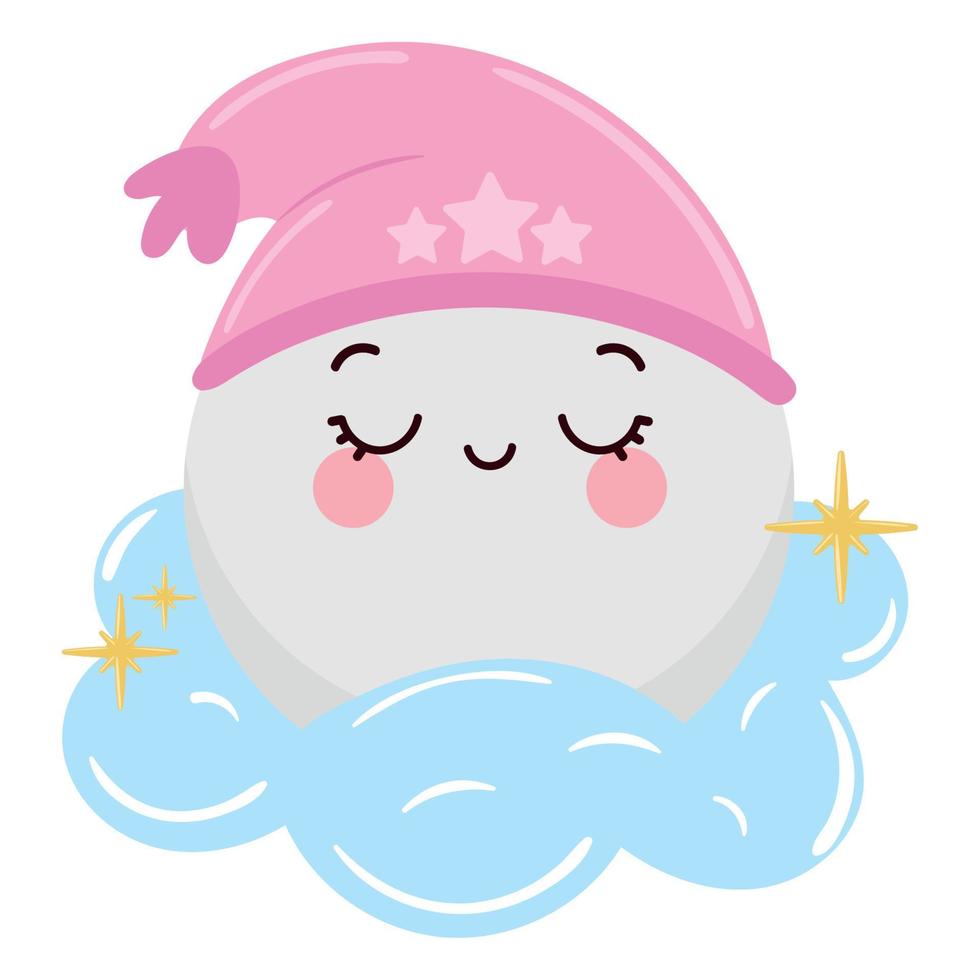 cute moon with hat vector