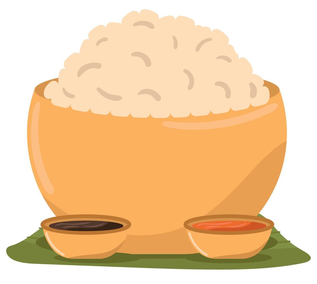 rice with sauces in bowls vector