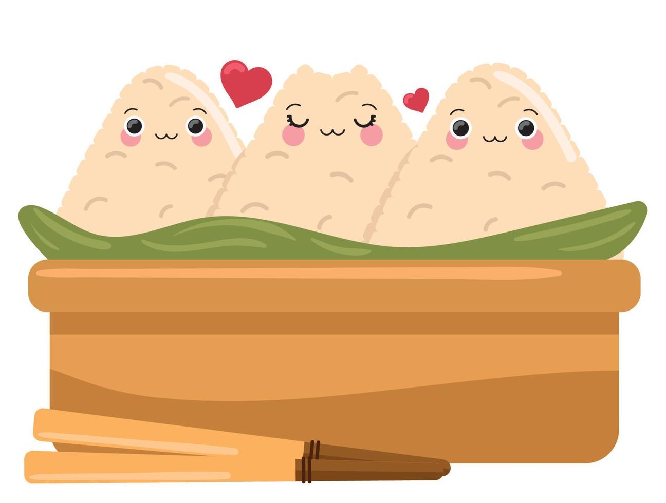cute zongzi on bamboo plate vector
