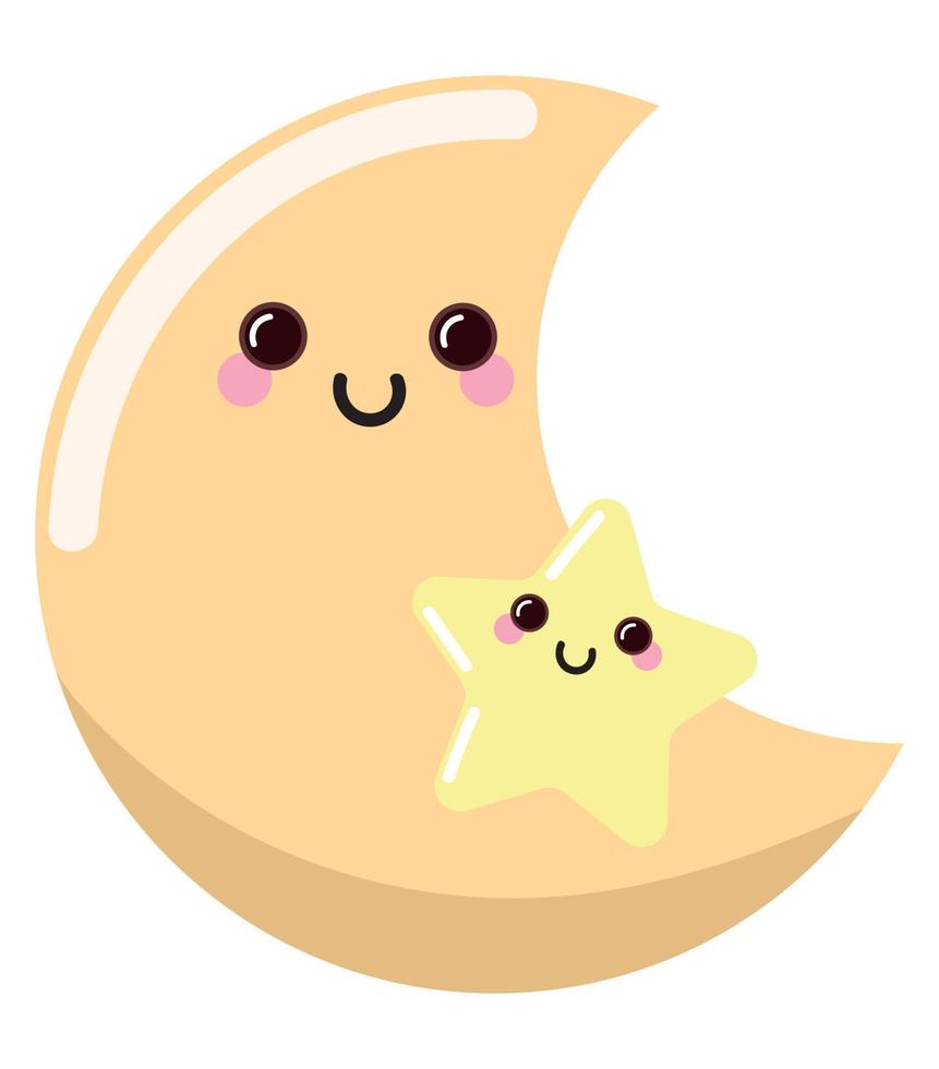 luna y estrella clima kawaii vector