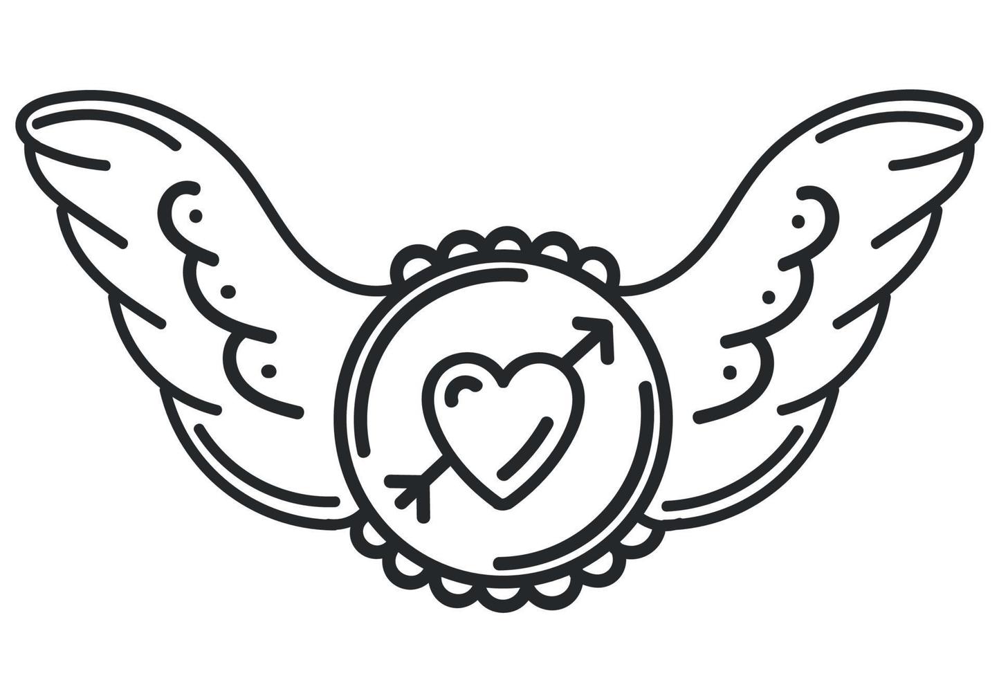 wings and heart tattoo vector