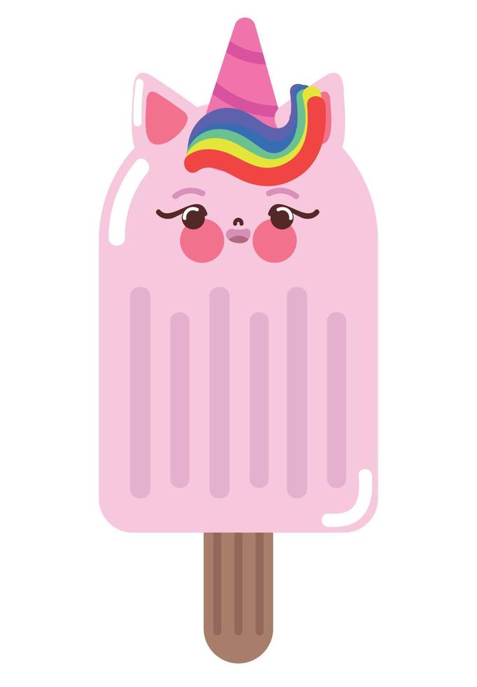 kawaii unicorn ice cream in stick vector