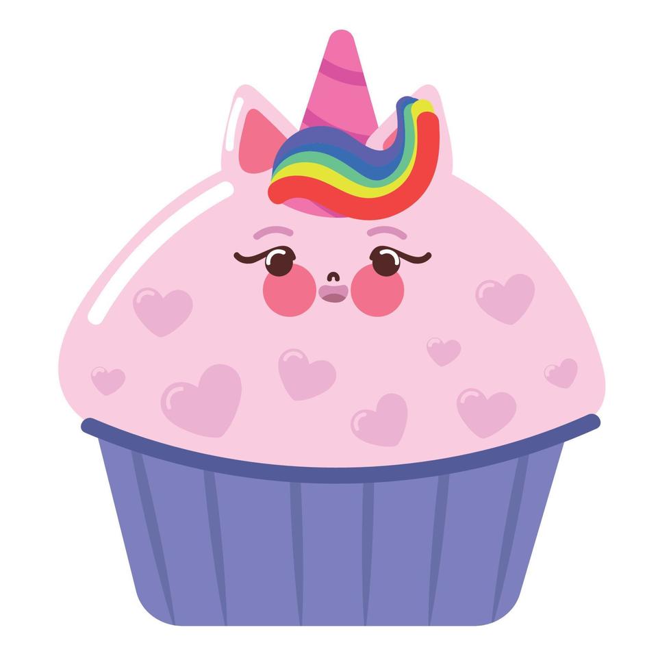kawaii unicorn cupcake vector