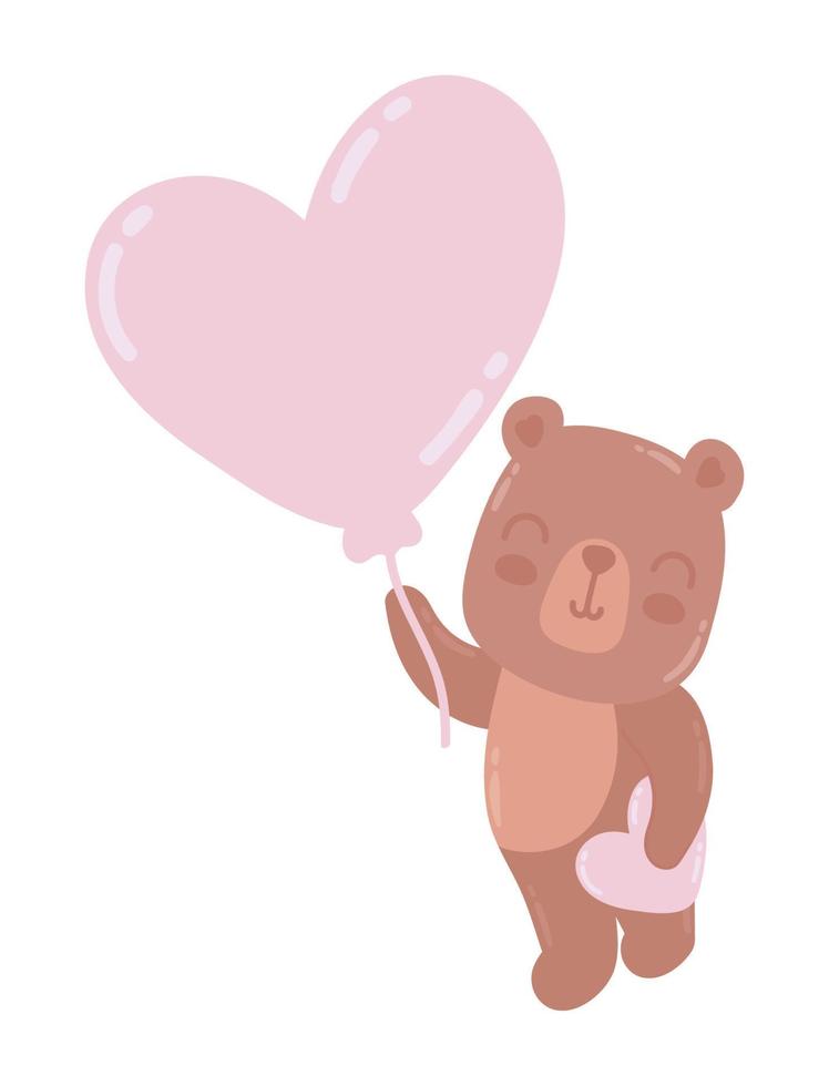 cute bear with heart balloon vector