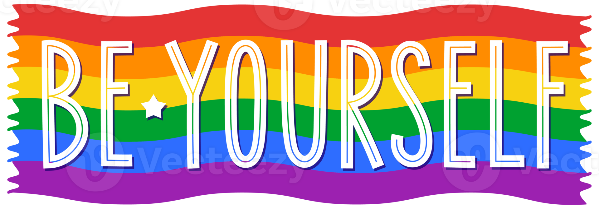 Be yourself phrase with LGBTQIA flag on background. png