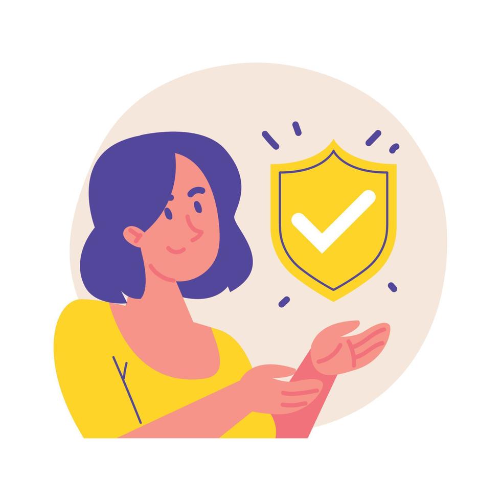 woman checkmark in shield vector