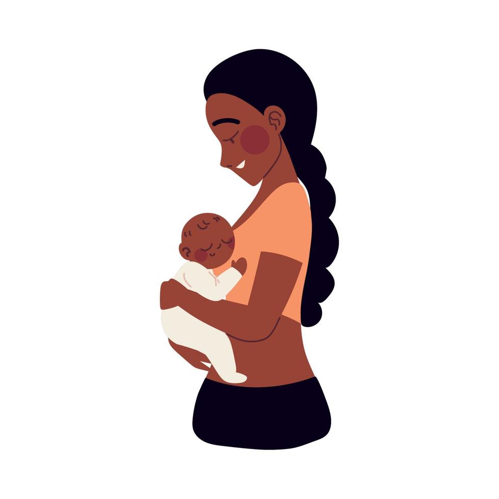 mujer afro y bebe vector