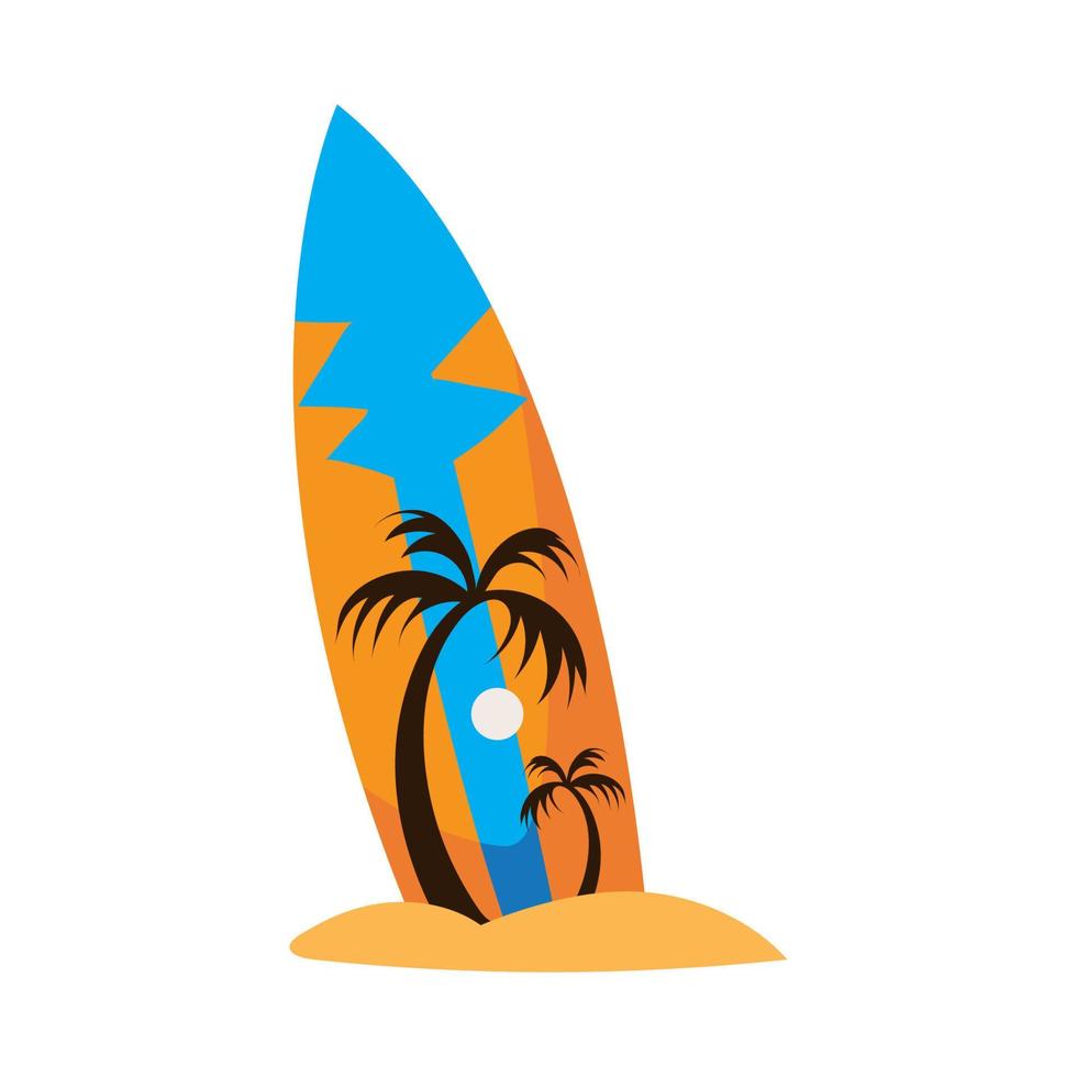 tabla de surf con palmeras vector