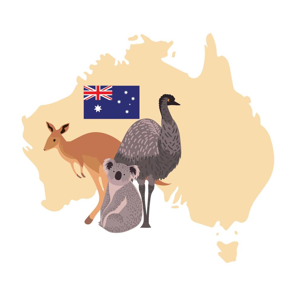 mapa de australia y animales vector
