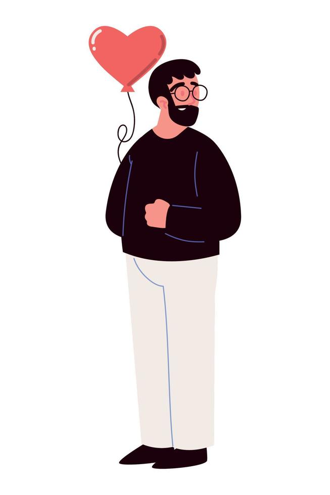 man with heart balloon vector