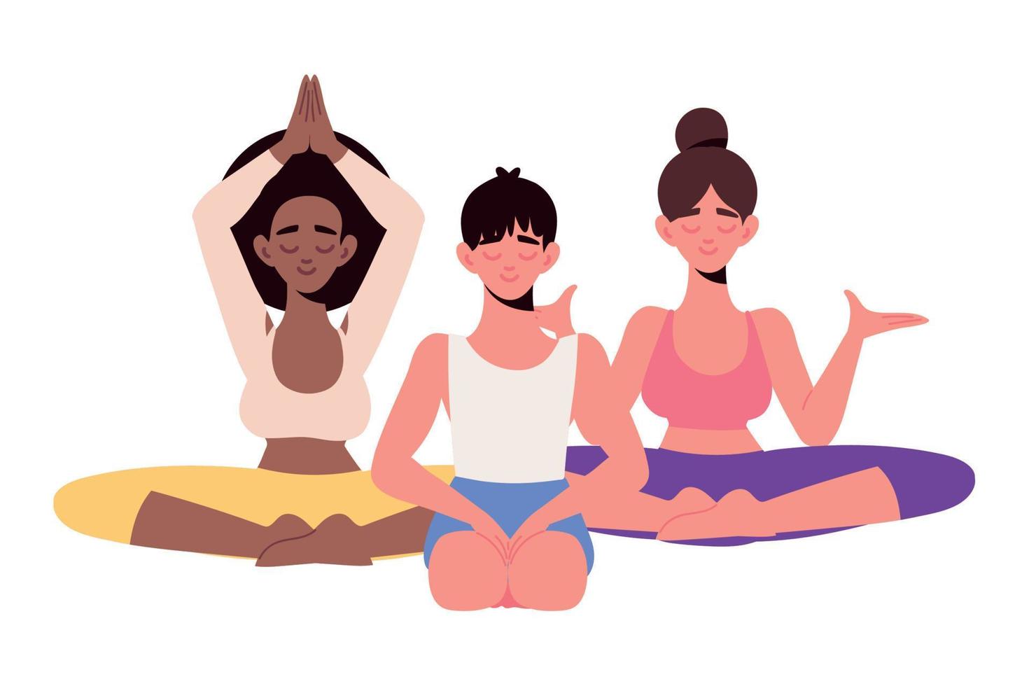women practicing yoga vector