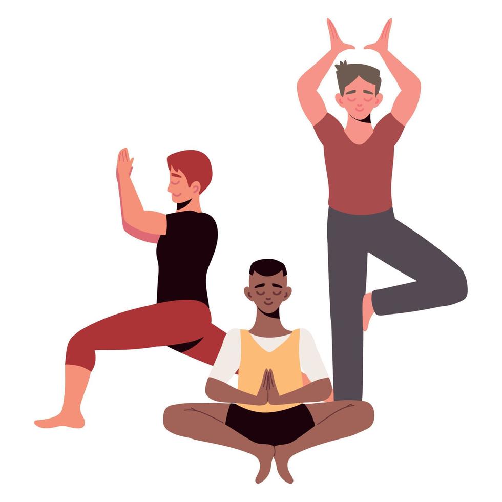 grupo de hombres haciendo yoga vector