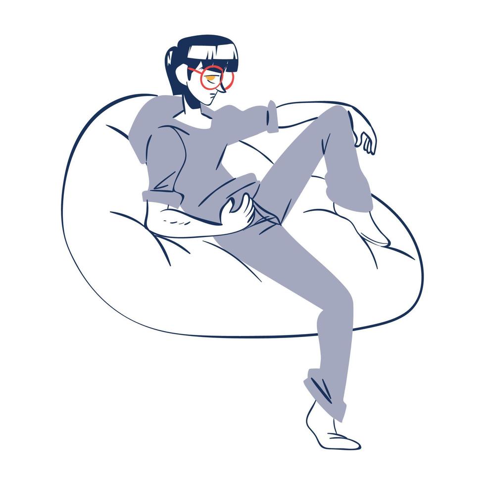 man sitting and chilling on bean bag vector