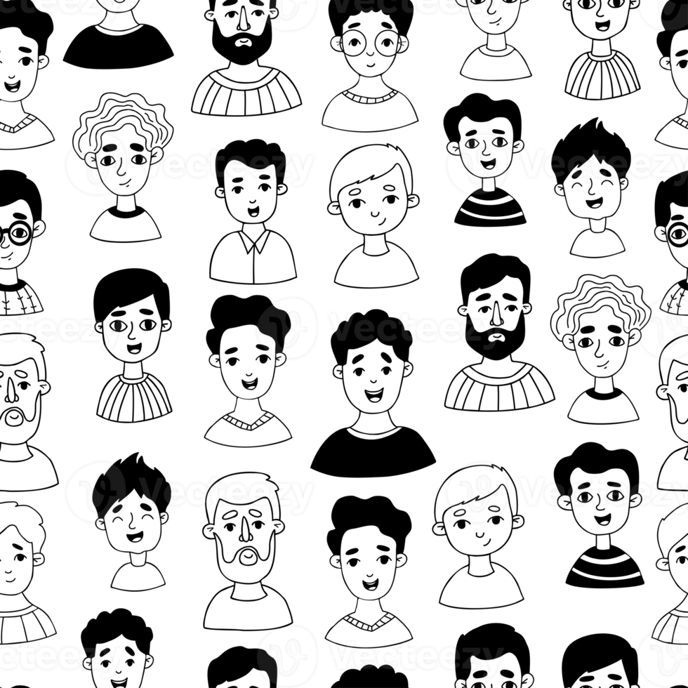 Seamless pattern with doodle portraits png