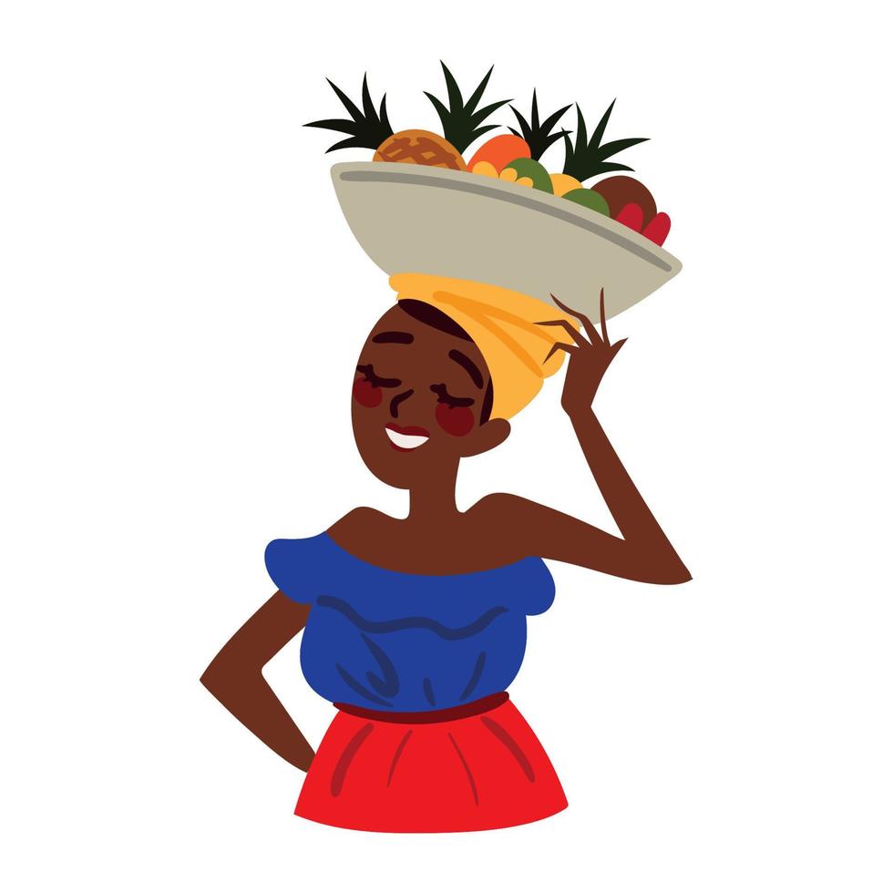 colombian woman with fruits vector