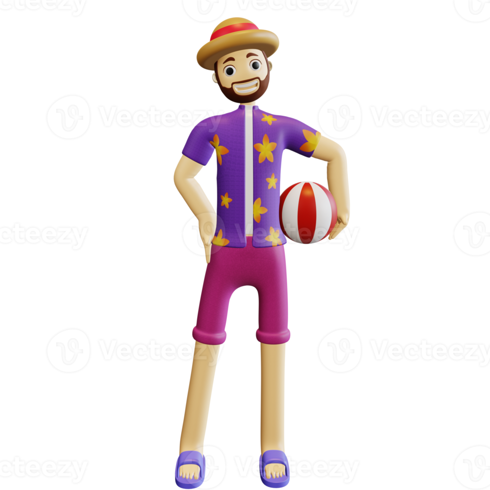 3d summer character holding ball png