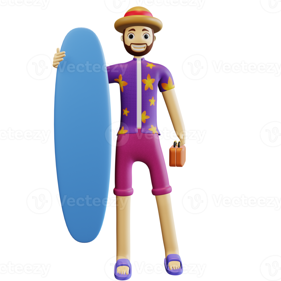 3d summer character ready to surf png