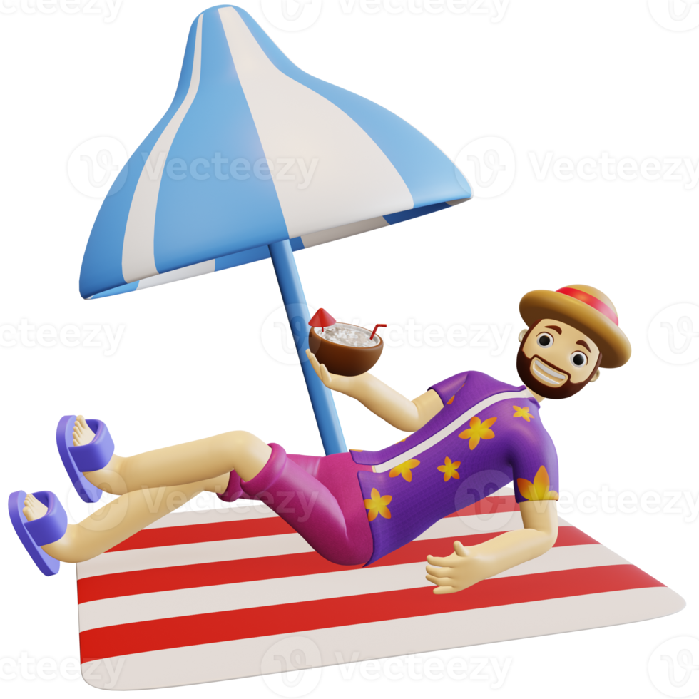 3d summer character happy relax png