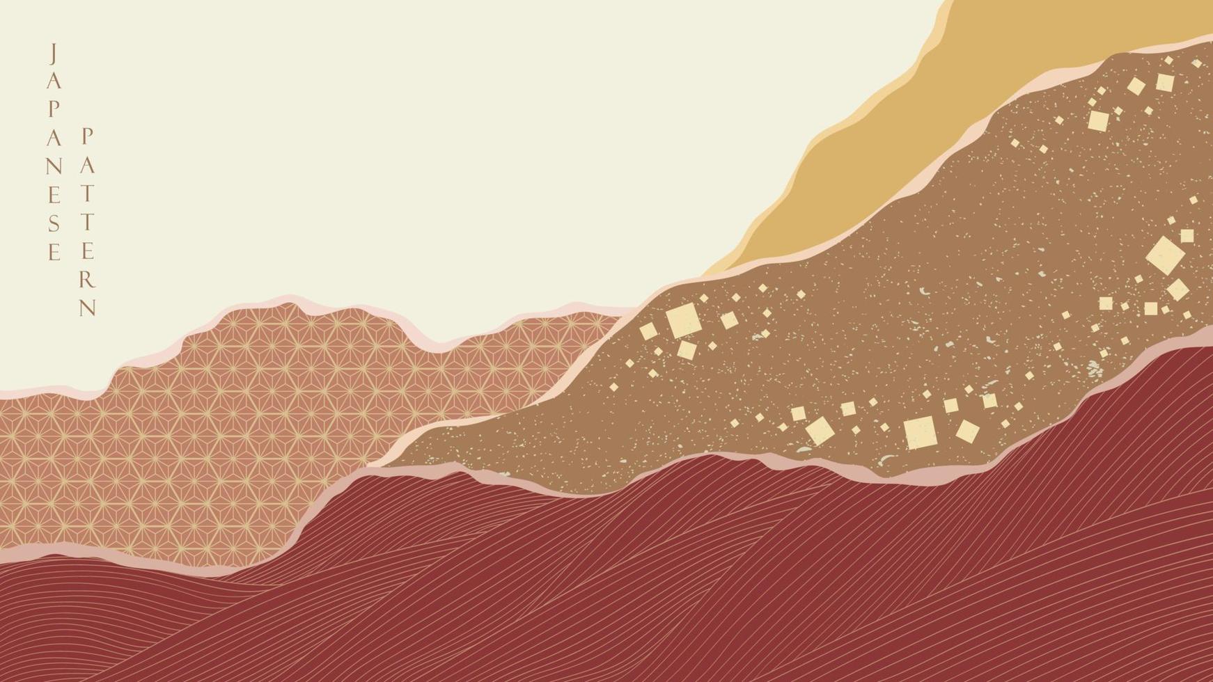 fondo japonés con vector de patrón vintage asiático. paisaje abstracto. patrón de onda dibujado a mano con banner de decoraciones geométricas en estilo vintage.