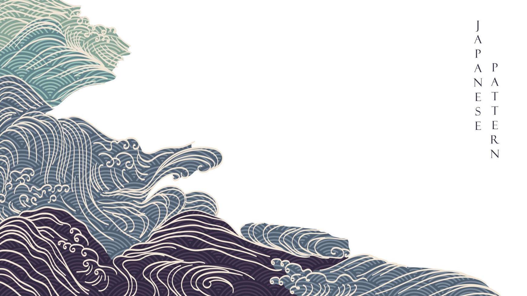 decoración de onda dibujada a mano japonesa con vector de patrón de línea. pancarta de arte abstracto. los elementos del océano y el mar se diseñan tradicionalmente en estilo vintage.