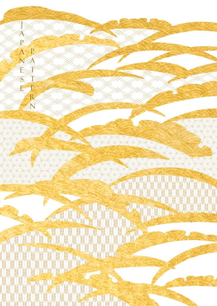Abstract art background with geometric texture vector. Leaves elements with gold texture  in vintage style. vector