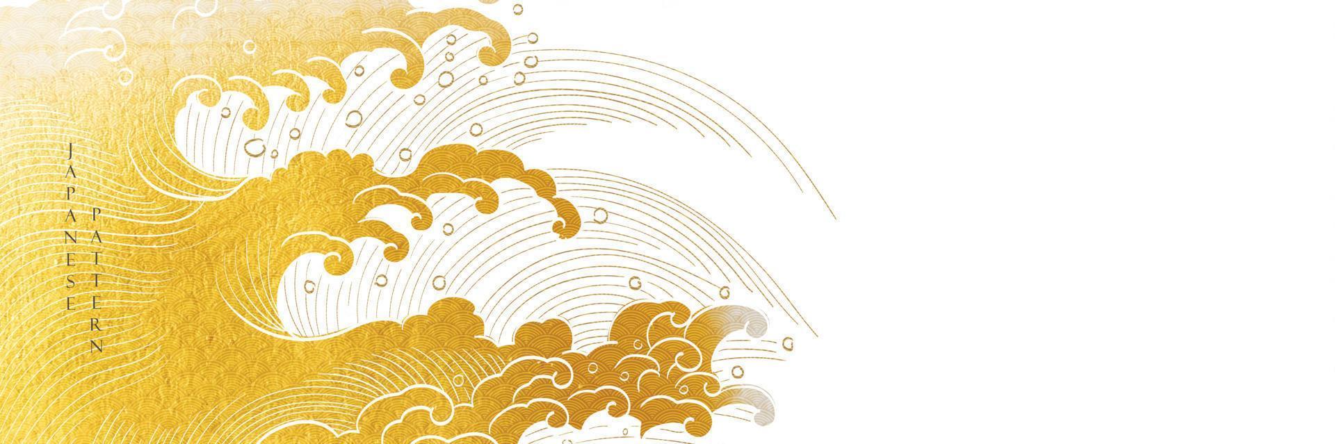 Japanese background with hand drawn wave line vector. Gold texture in vintage style. Presentation template design, poster, cd cover, flyer, website backgrounds, banner or advertising. vector