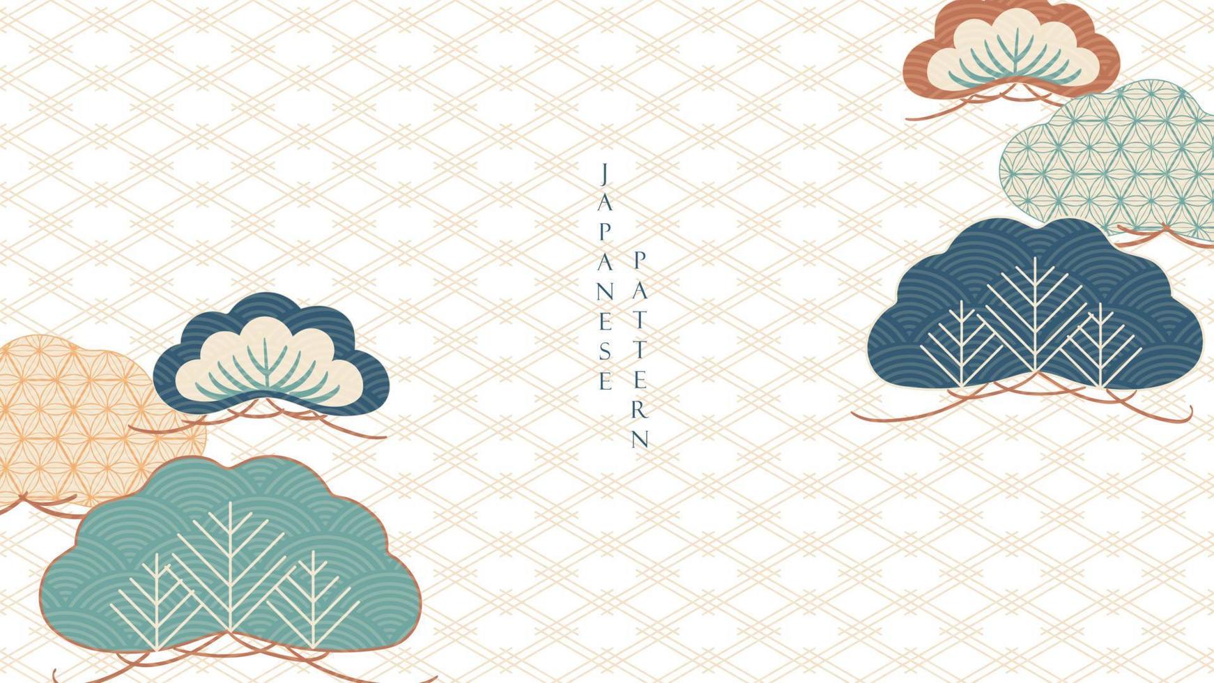 fondo japonés con vector de patrón bonsai. banner de decoración natural con línea geométrica en estilo vintage.