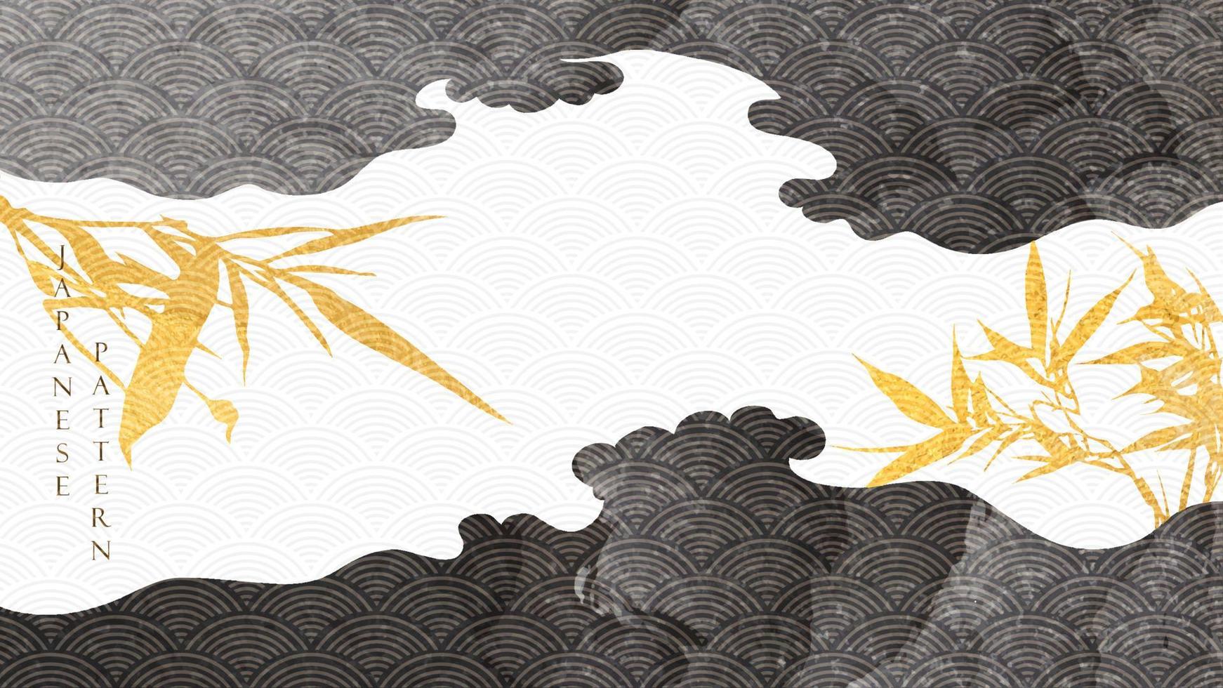 Chinese background with black and gold texture vector. Cloud and bamboo decoration in vintage style. vector