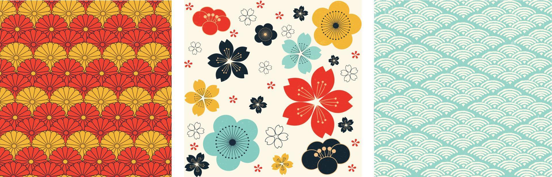 Japanese pattern with circle shape vector. Peony flower and geometric pattern in vintage style. Abstract art  illustration. vector