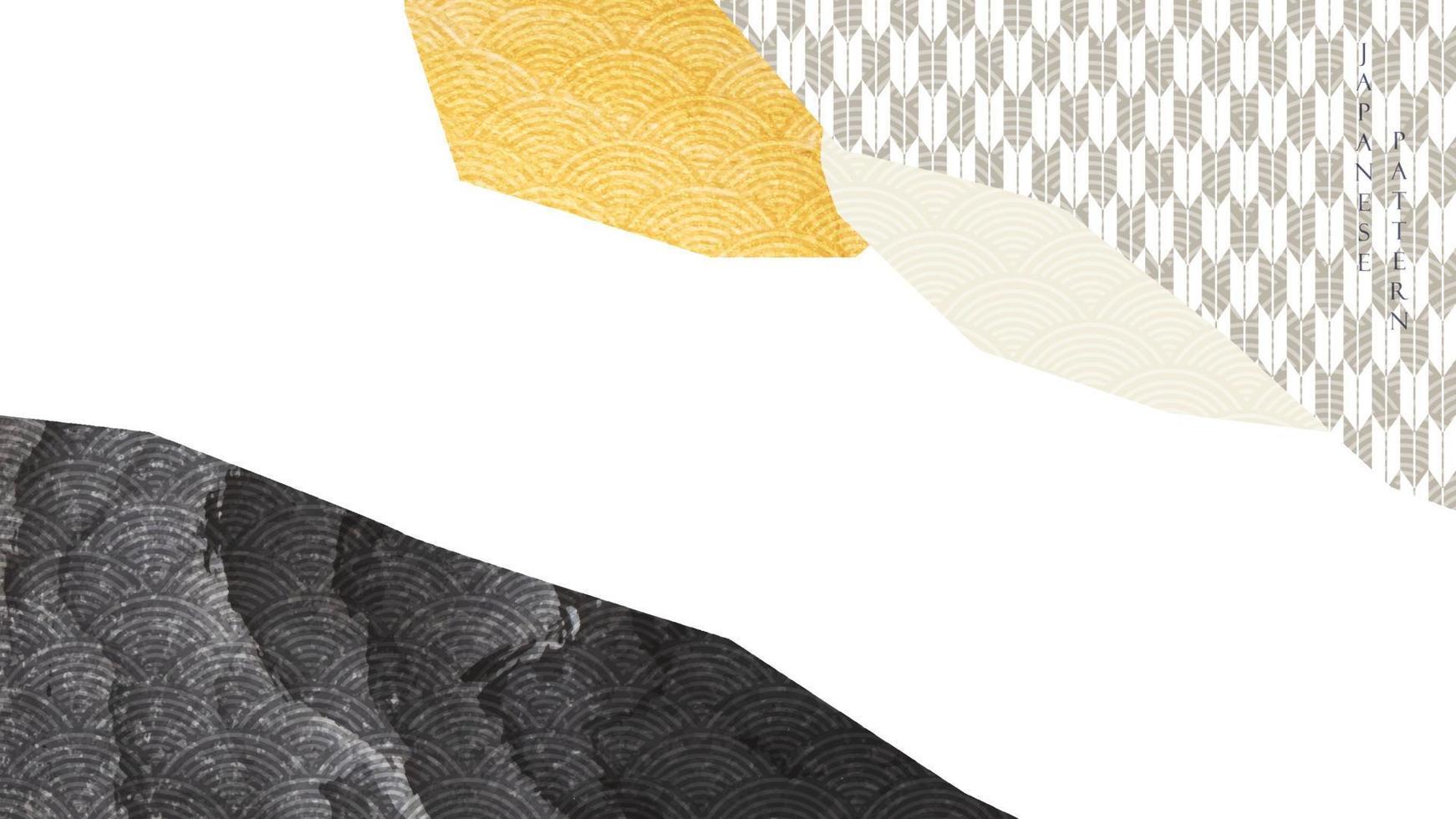 Fondo de paisaje abstracto con vector de patrón geométrico. textura dorada y negra con diseño de banner de elementos de línea.