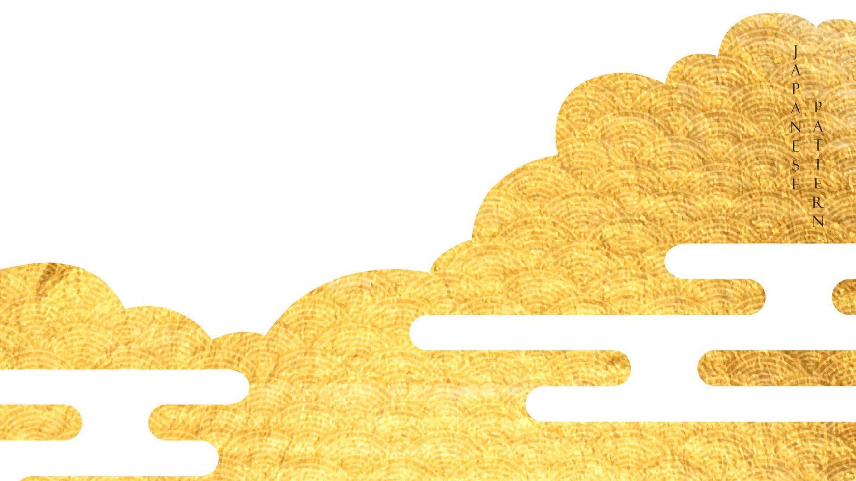 Japanese background with cloud decoration vector. Natural landscape banner design with gold texture in vintage style. vector