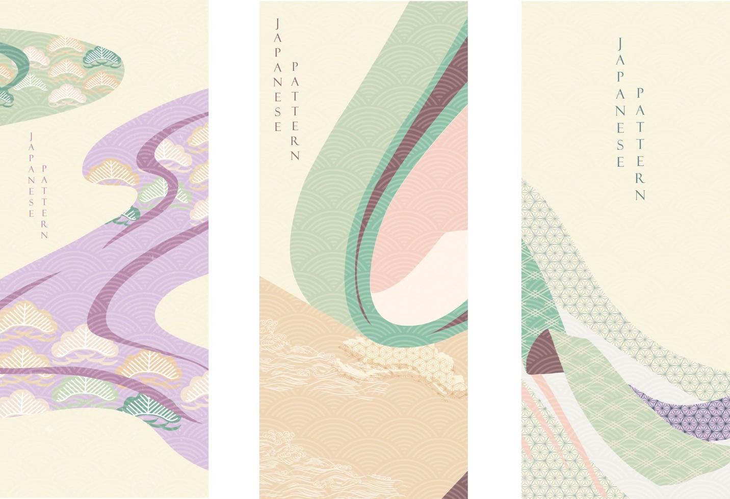 fondo japonés con vector de decoración tradicional asiática. elementos de cinta con diseño de banner de arte abstracto en estilo vintage.