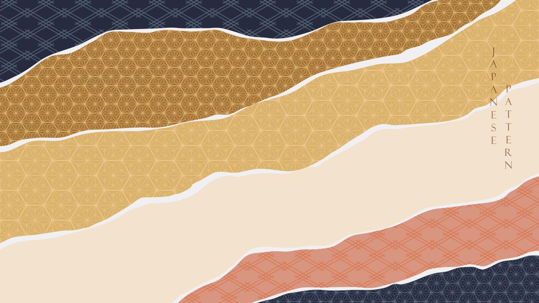 Japanese background with geometric vintage pattern vector. Abstract art paper collage template with line banner design. vector