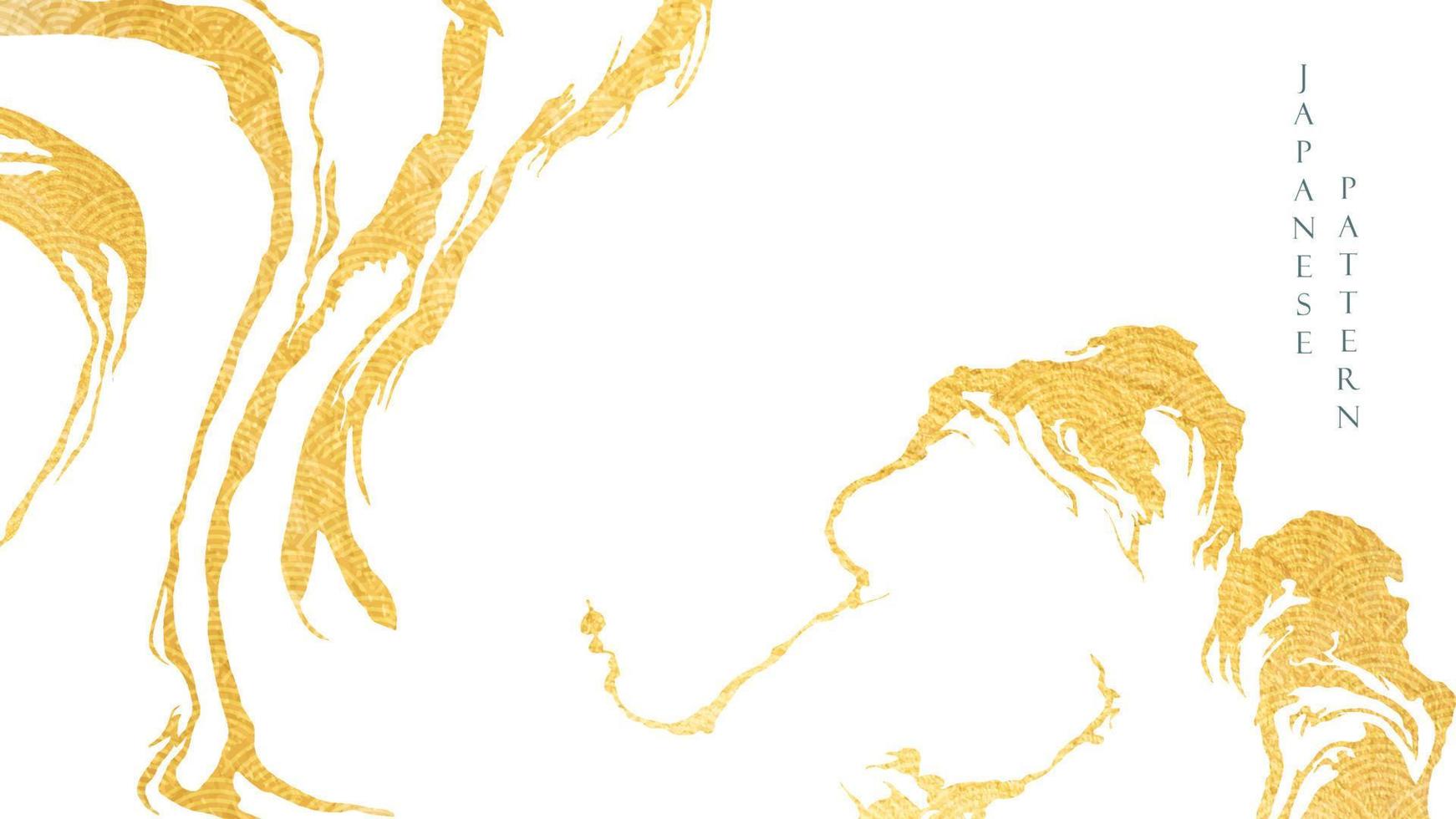 fondo de arte abstracto con vector de hoja de oro. diseño de banner de superficie de agua con elemento de trazo de pincel.