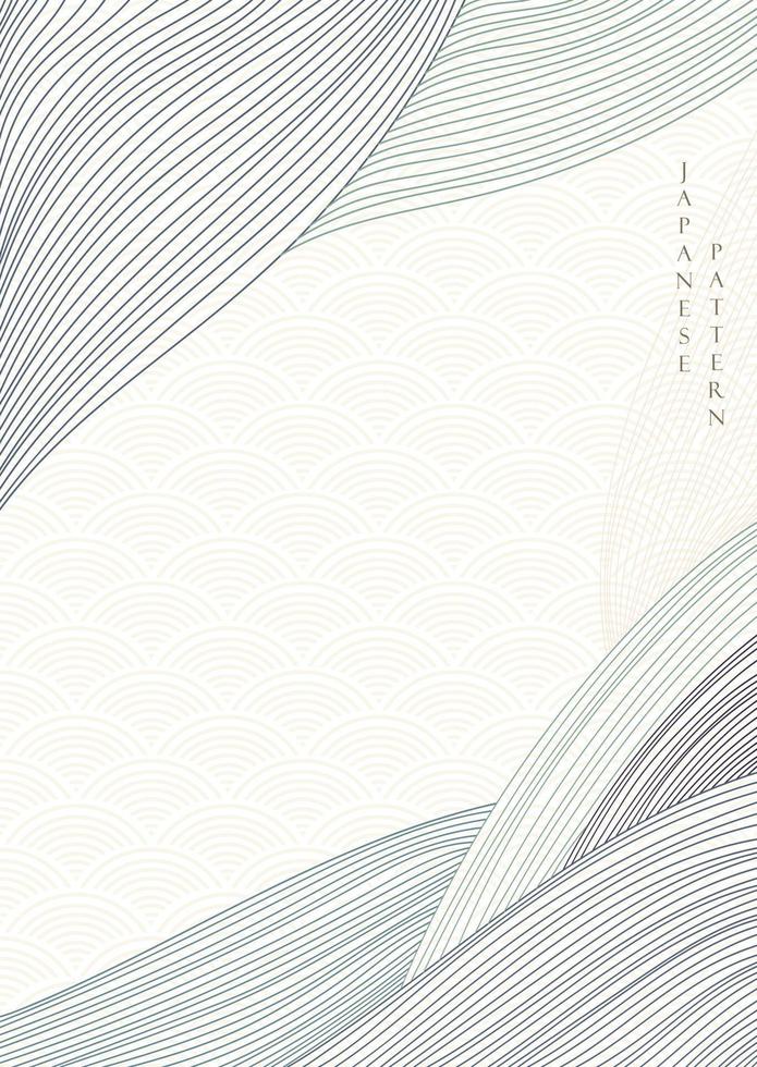 fondo de paisaje abstracto con vector de patrón de línea. elementos de decoración de olas japonesas con diseño de banner de arte natural en estilo vintage.