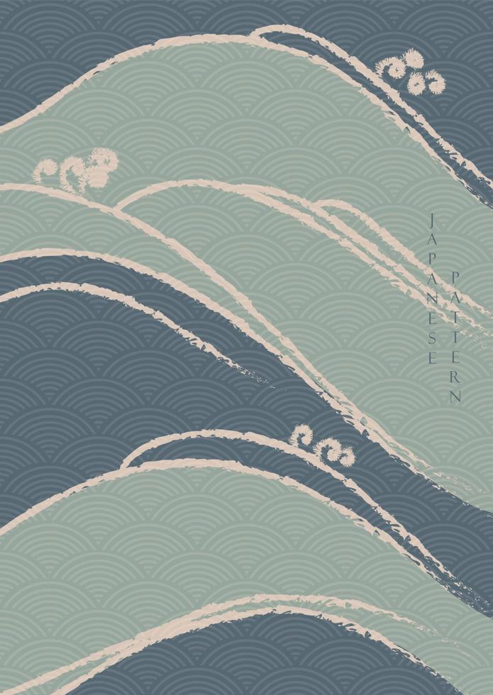 fondo japonés con vector de objeto de forma de curva. dibujar a mano un patrón de onda con un diseño de pancarta tradicional asiático en estilo vintage.