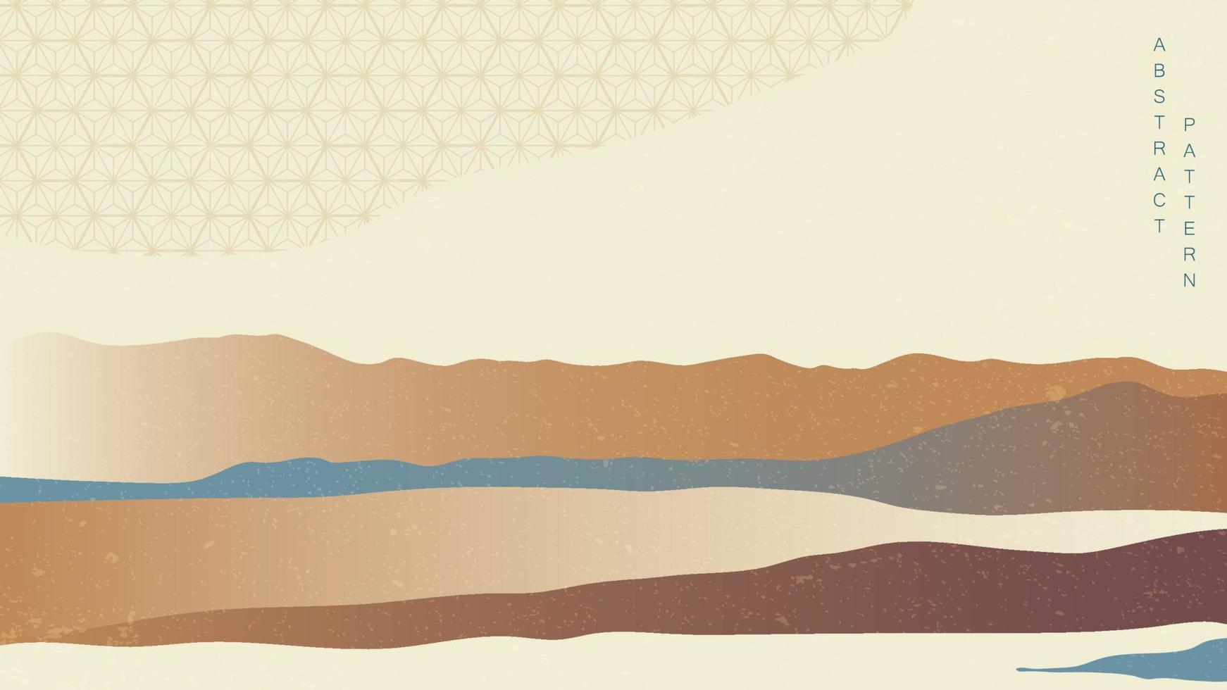 Japanese background with line wave pattern vector. Abstract template with geometric pattern. Mountain landscape design in vintage style. vector