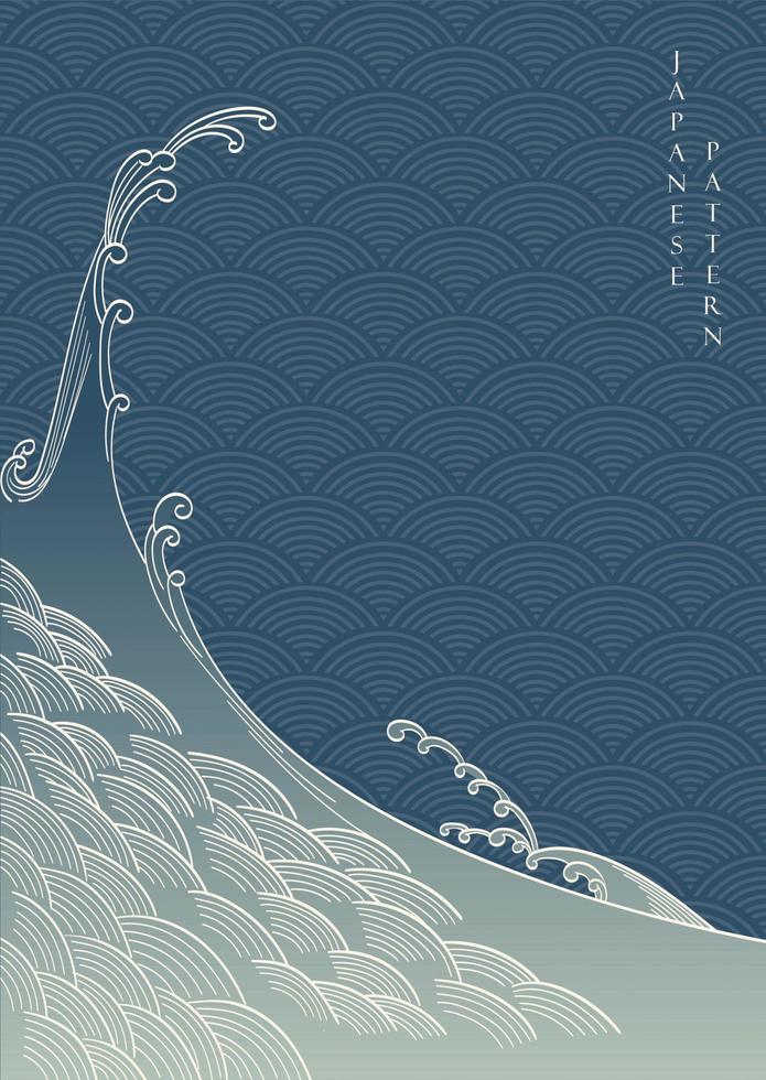 fondo chino con vector de patrón de onda dibujado a mano. diseño de plantilla de mar océano oriental.