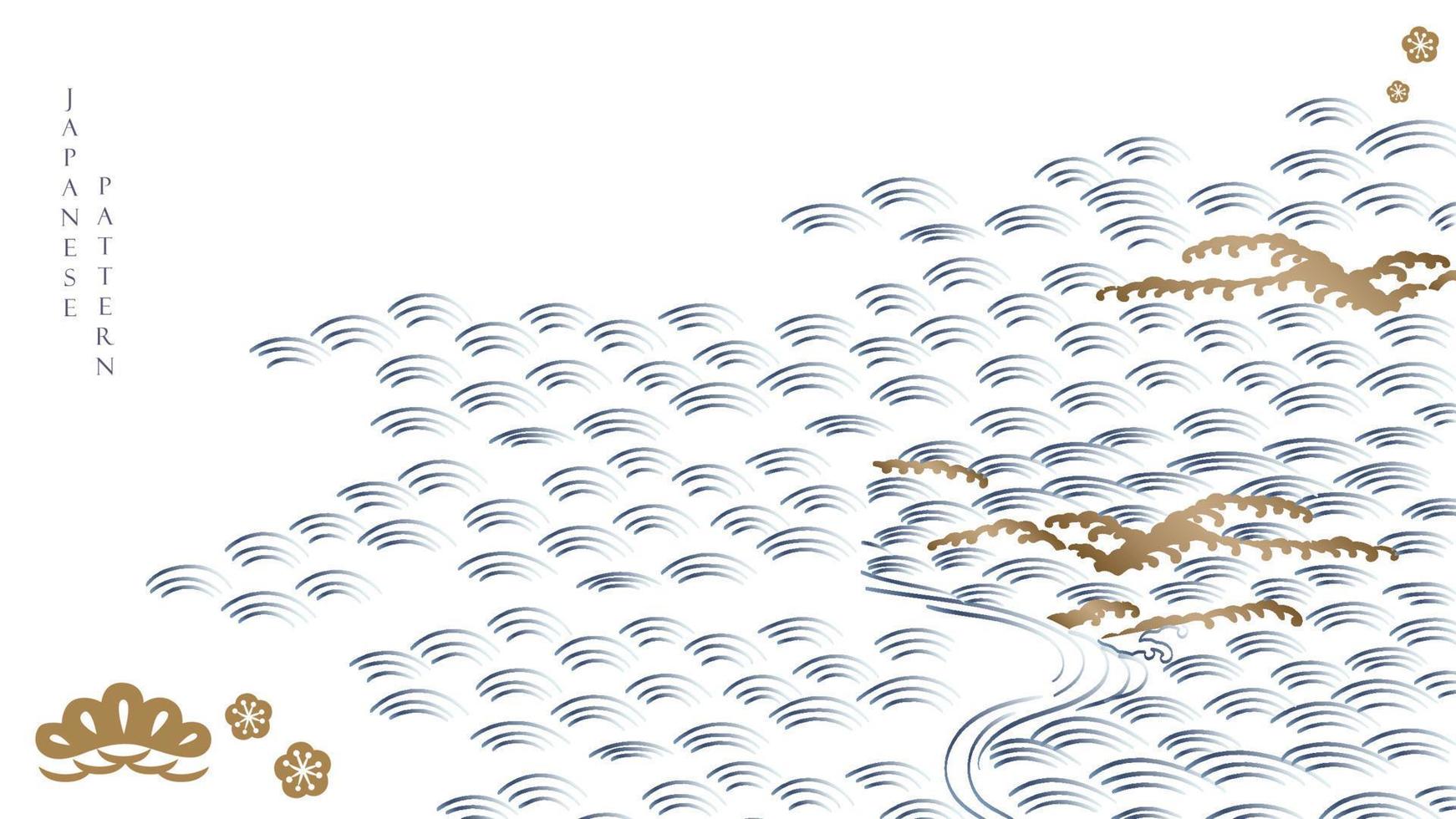 fondo japonés con vector de patrón de decoración de onda de dibujo a mano. diseño de pancartas de pino de tradición asiática con elementos de arte abstracto en estilo vintage.