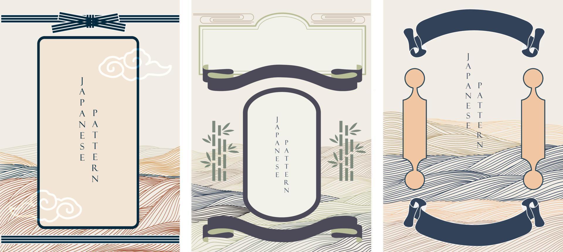 Japanese template vector. Line pattern in Asian style with Japanese wave pattern. Chinese sea in oriental arts. Ribbon background. vector