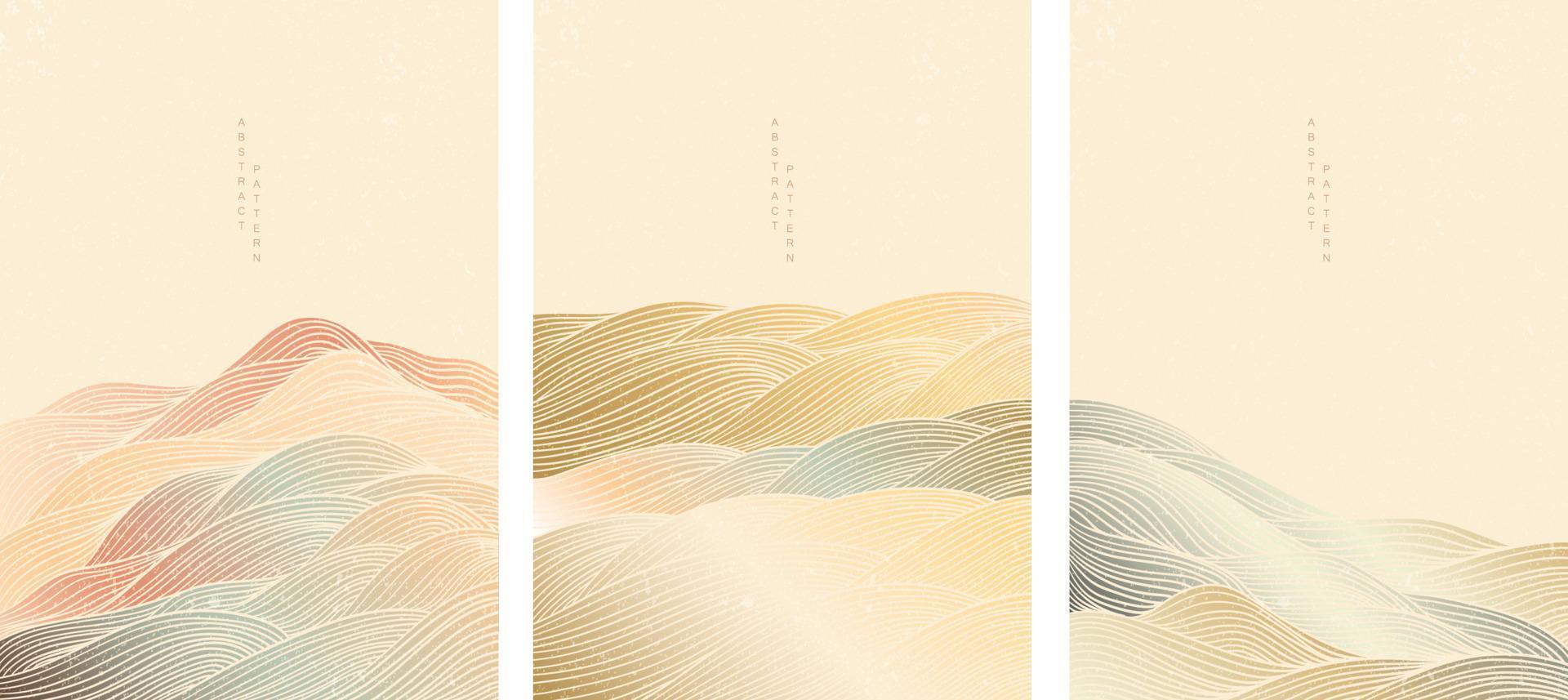 fondo de paisaje abstracto con vector de patrón de onda japonés. bosque de montaña con diseño de banner de patrón de línea en estilo oriental.