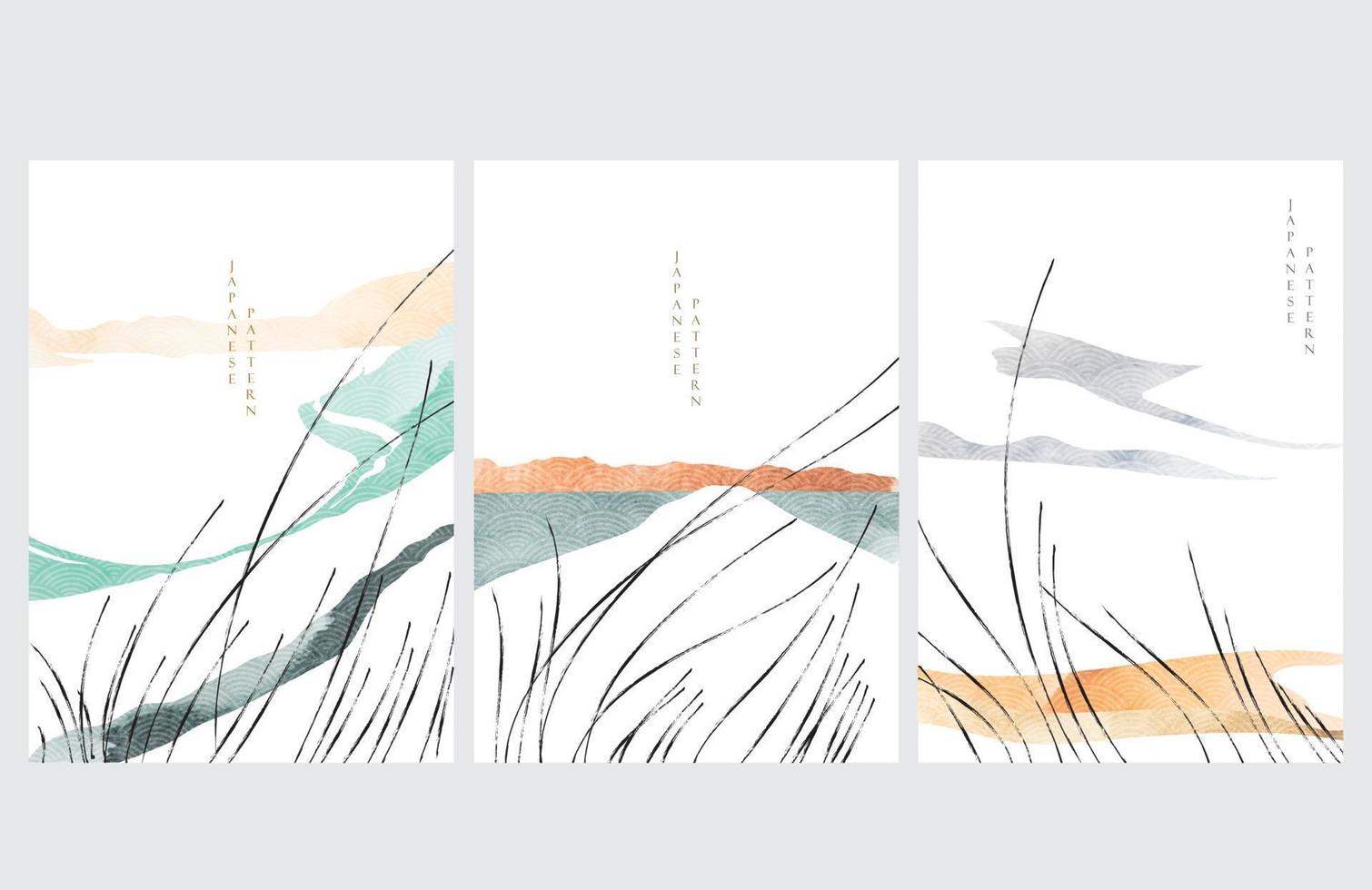 Abstract art background with watercolor texture vector. Natural landscape banner with hand drawn line decoration. vector