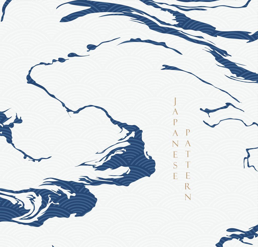 Chinese brush stroke template with Japanese wave pattern vector. Ocean sea decoration in vintage style. Abstract art  illustration. vector