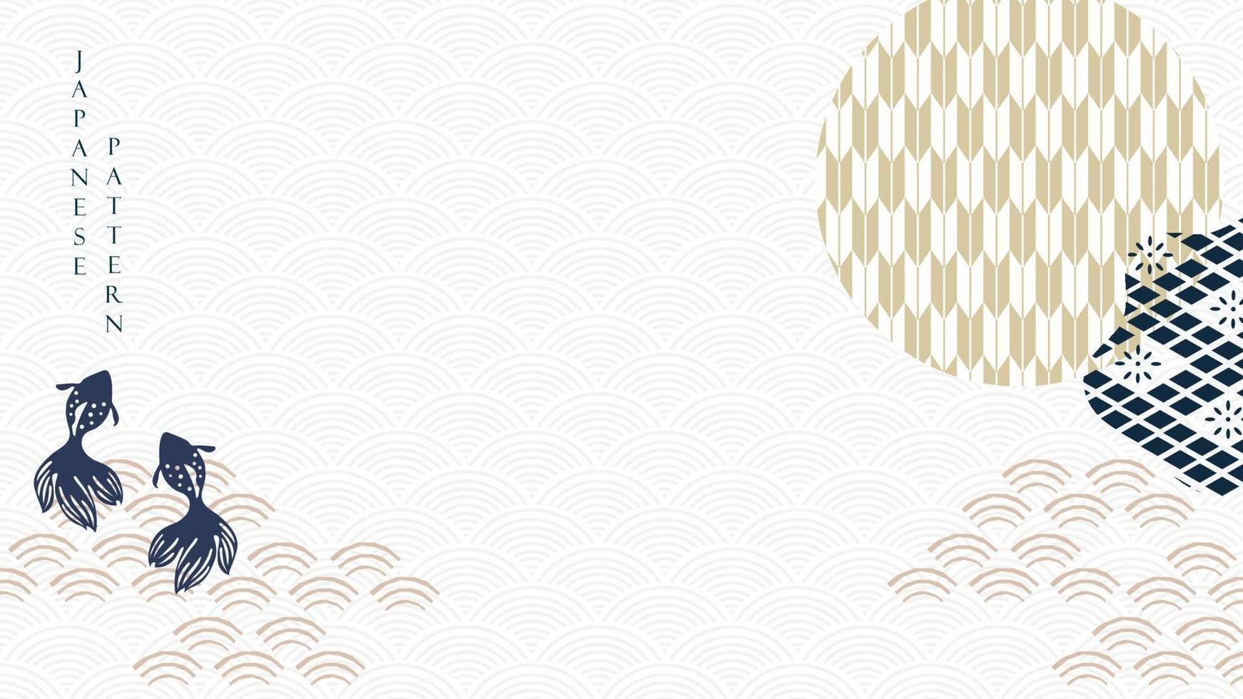 Japanese background with wave pattern vector. Oriental banner design with abstract art geometric decoration in vintage style. vector