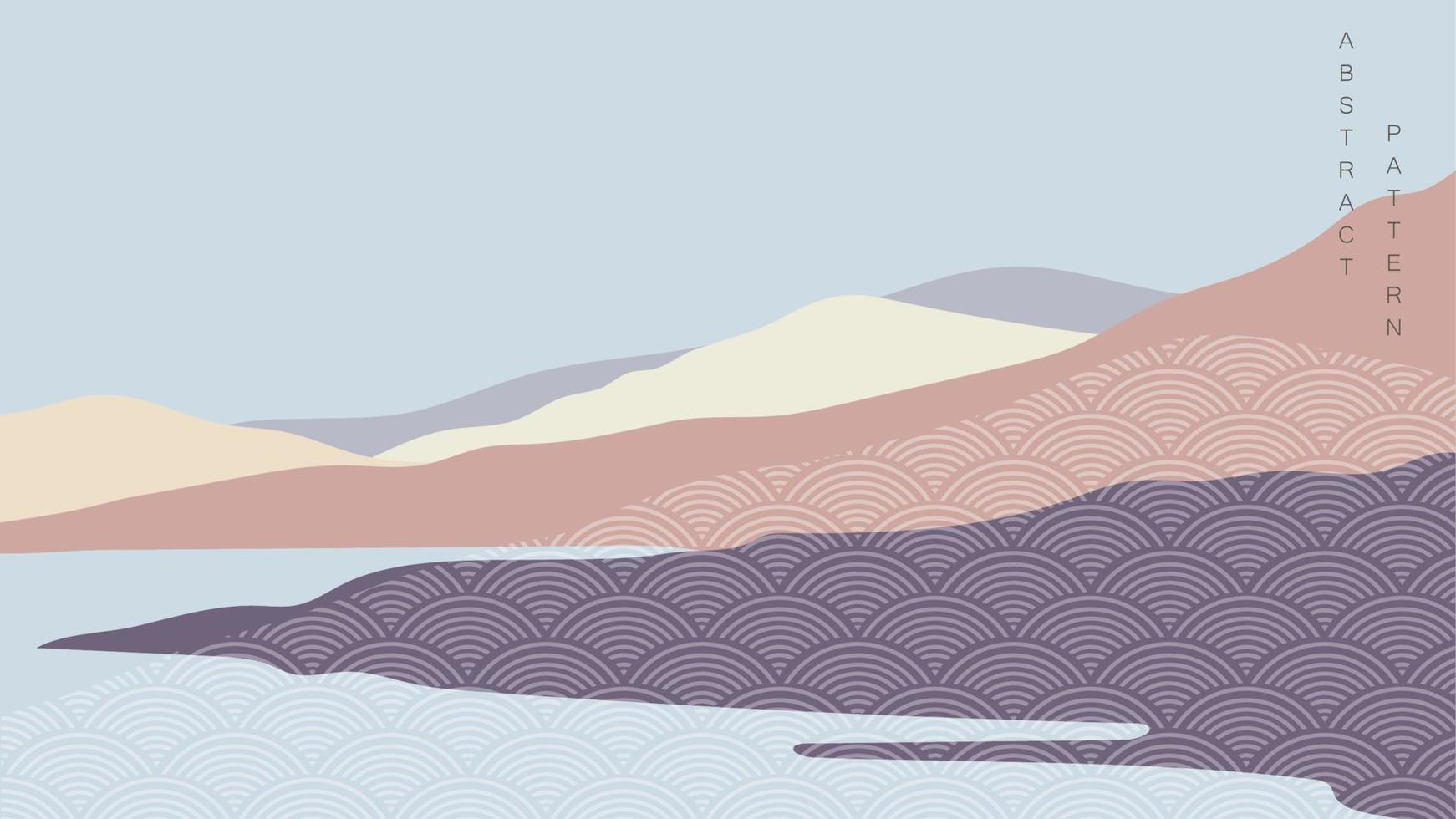 Mountain forest background with Japanese pattern vector. Natural landscape with desert banner design. vector