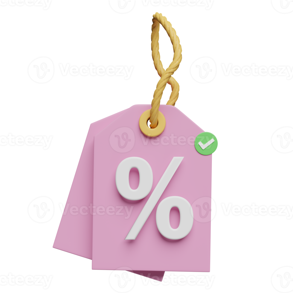 3d discount sales icon for shopping online isolated. price tags coupon, marketing promotion bonuses concept, 3d render illustration png